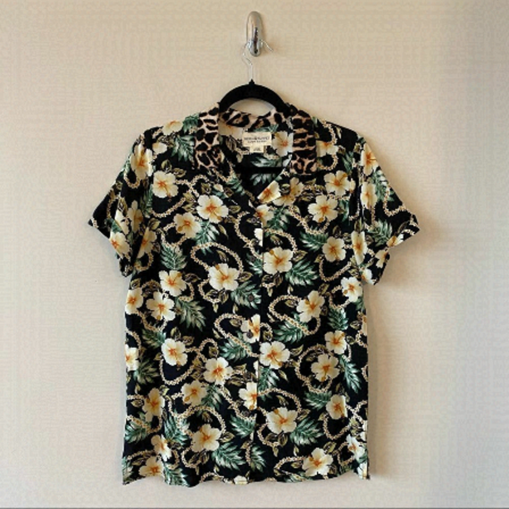 RARE-DENIM Supply Ralph Lauren-Hawaiian/Leopard collar Detail Button Down